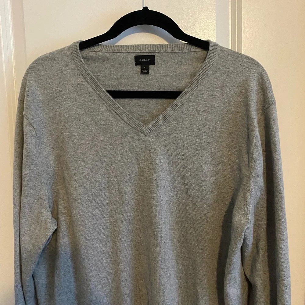 J. Crew Classic Cotton/Cashmere Gray V-Neck Sweater for Men